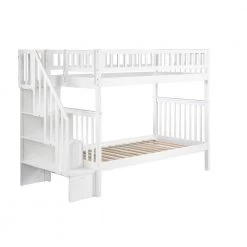 Woodland Staircase Bunk Bed Twin over Twin in White by AFI