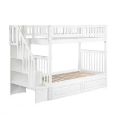 Woodland Staircase Bunk Bed Twin over Twin with 2 Raised Panel Bed Drawers in White by AFI -Outlet AFI Store white afi bunk beds ab56622 44 1000