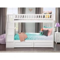 Woodland Staircase Bunk Bed Twin over Twin with 2 Raised Panel Bed Drawers in White by AFI -Outlet AFI Store white afi bunk beds ab56622 c3 1000