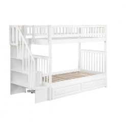 Woodland Staircase Bunk Bed Twin over Twin with Twin Size Raised Panel Trundle Bed in White by AFI -Outlet AFI Store white afi bunk beds ab56632 44 1000