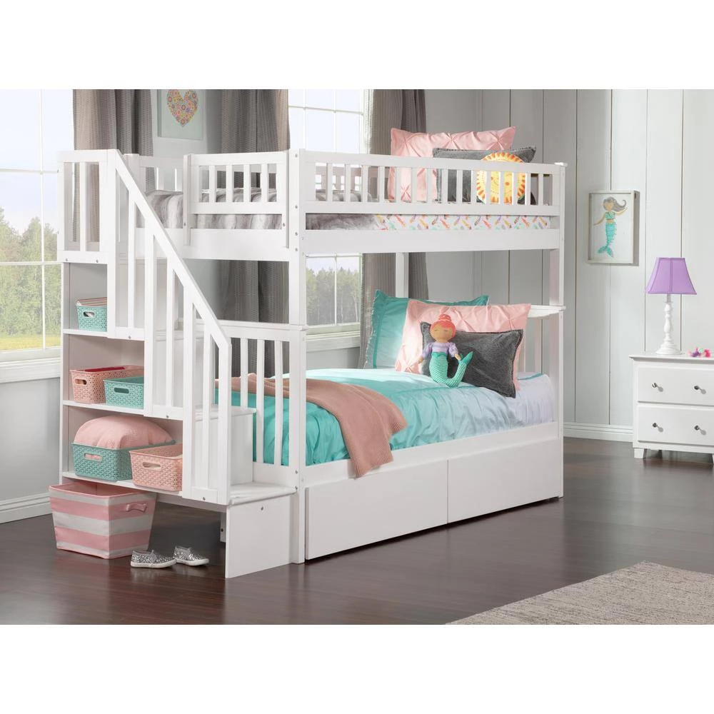 Woodland Staircase Bunk Bed Twin over Twin with 2 Urban Bed Drawers in White by AFI 11 Woodland Staircase Bunk Bed Twin over Twin with 2 Urban Bed Drawers in White by AFI - Image 9