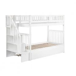 Woodland Staircase Bunk Bed Twin over Twin with Twin Size Urban Trundle Bed in White by AFI -Outlet AFI Store white afi bunk beds ab56652 1f 1000
