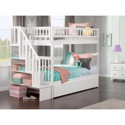 Woodland Staircase Bunk Bed Twin over Twin with Twin Size Urban Trundle Bed in White by AFI -Outlet AFI Store white afi bunk beds ab56652 31 1000