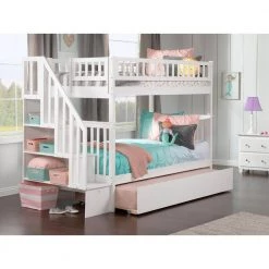 Woodland Staircase Bunk Bed Twin over Twin with Twin Size Urban Trundle Bed in White by AFI -Outlet AFI Store white afi bunk beds ab56652 4f 1000