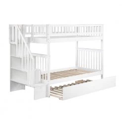 Woodland Staircase Bunk Bed Twin over Twin with Twin Size Urban Trundle Bed in White by AFI