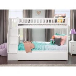 Woodland Staircase Bunk Bed Twin over Twin with Twin Size Urban Trundle Bed in White by AFI -Outlet AFI Store white afi bunk beds ab56652 c3 1000