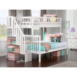 Woodland Staircase Bunk Bed Twin over Full in White by AFI -Outlet AFI Store white afi bunk beds ab56702 31 1000
