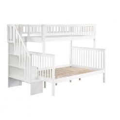 Woodland Staircase Bunk Bed Twin over Full in White by AFI