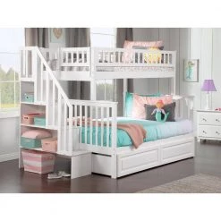 Woodland Staircase Bunk Bed Twin over Full with 2 Raised Panel Bed Drawers in White by AFI -Outlet AFI Store white afi bunk beds ab56722 31 1000