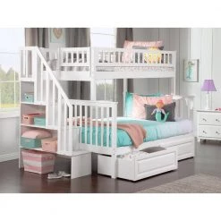 Woodland Staircase Bunk Bed Twin over Full with 2 Raised Panel Bed Drawers in White by AFI -Outlet AFI Store white afi bunk beds ab56722 4f 1000