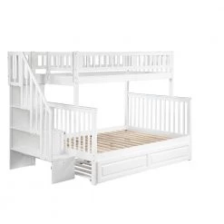 Woodland Staircase Bunk Bed Twin over Full with Twin Size Raised Panel Trundle Bed in White by AFI -Outlet AFI Store white afi bunk beds ab56732 1f 1000