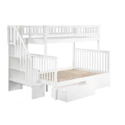 Woodland Staircase Bunk Bed Twin over Full with 2 Urban Bed Drawers in White by AFI