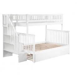 Woodland Staircase Bunk Bed Twin over Full with Twin Size Urban Trundle Bed in White by AFI -Outlet AFI Store white afi bunk beds ab56752 1f 1000
