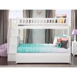 Woodland Staircase Bunk Bed Twin over Full with Twin Size Urban Trundle Bed in White by AFI -Outlet AFI Store white afi bunk beds ab56752 c3 1000