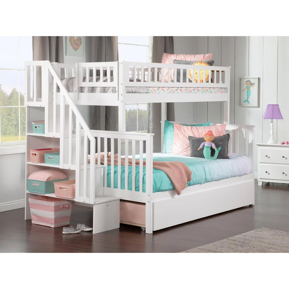 Woodland Staircase Bunk Bed Twin over Full with Full Size Urban Trundle Bed in White by AFI 10 Woodland Staircase Bunk Bed Twin over Full with Full Size Urban Trundle Bed in White by AFI - Image 8