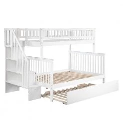 Woodland Staircase Bunk Bed Twin over Full with Full Size Urban Trundle Bed in White by AFI