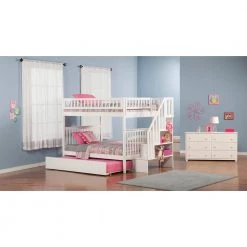 Woodland Staircase Bunk Bed Full over Full with Full Size Urban Trundle Bed in White by AFI -Outlet AFI Store white afi bunk beds ab56872 31 1000
