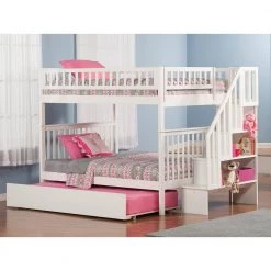 Woodland Staircase Bunk Bed Full over Full with Full Size Urban Trundle Bed in White by AFI -Outlet AFI Store white afi bunk beds ab56872 40 1000