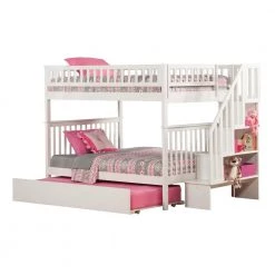 Woodland Staircase Bunk Bed Full over Full with Full Size Urban Trundle Bed in White by AFI