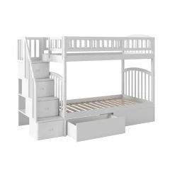 Westbrook White Twin Over Twin Staircase Bunk with 2-Urban Bed Drawers by AFI