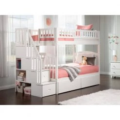 Westbrook White Twin Over Twin Staircase Bunk with 2-Urban Bed Drawers by AFI -Outlet AFI Store white afi bunk beds ab65642 c3 1000