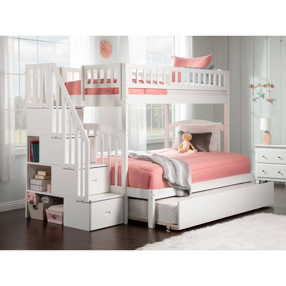Westbrook White Twin Over Full Staircase Bunk with Twin Size Urban Trundle Bed by AFI 4 Westbrook White Twin Over Full Staircase Bunk with Twin Size Urban Trundle Bed by AFI - Image 2