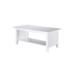 Nantucket 44 in. White Large Rectangle Wood Coffee Table with Shelf by AFI