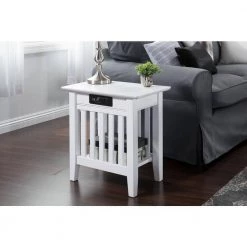 Mission White Chair Side Table with Charger Station by AFI -Outlet AFI Store white afi end side tables ah13212 31 1000