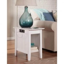 Nantucket White Chair Side Table with Charging Station by AFI -Outlet AFI Store white afi end side tables ah13312 31 1000