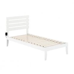 Oxford in White Twin Extra Long Bed with USB Turbo Charger by AFI