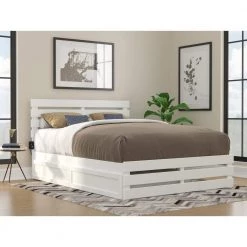 Oxford in White Queen Bed with Footboard and USB Turbo Charger with Twin Extra Long Trundle by AFI