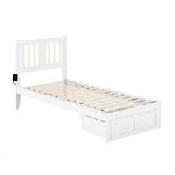 Tahoe Twin Extra Long Bed with Foot Drawer and USB Turbo Charger in White by AFI