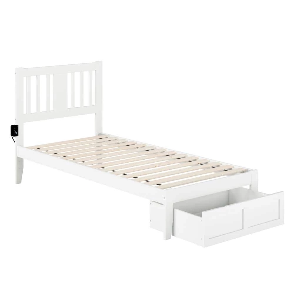 Tahoe Twin Extra Long Bed with Foot Drawer and USB Turbo Charger in White by AFI 4 Tahoe Twin Extra Long Bed with Foot Drawer and USB Turbo Charger in White by AFI - Image 2
