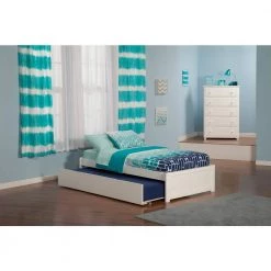 Concord White Twin Platform Bed with Flat Panel Foot Board and Twin Size Urban Trundle Bed by AFI