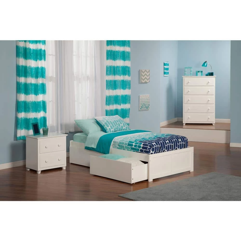 Concord White Twin Platform Bed with Flat Panel Foot Board and 2-Urban Bed Drawers by AFI 4 Concord White Twin Platform Bed with Flat Panel Foot Board and 2-Urban Bed Drawers by AFI - Image 2