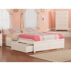 Concord White Queen Platform Bed with Flat Panel Foot Board and 2-Urban Bed Drawers by AFI