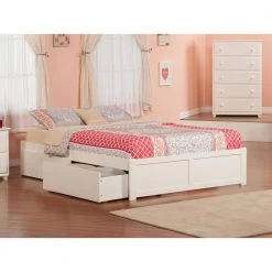 Concord White King Platform Bed with Flat Panel Foot Board and 2-Urban Bed Drawers by AFI -Outlet AFI Store white afi platform beds ar8052112 31 1000