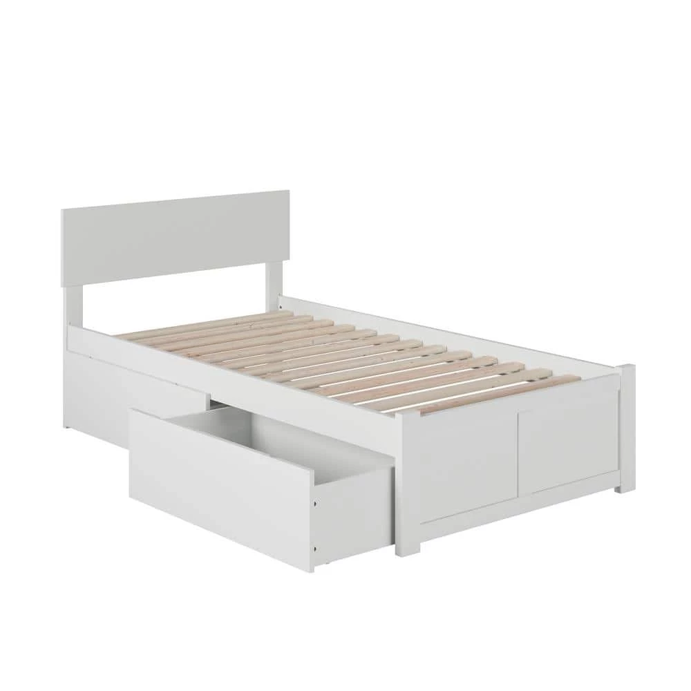 Orlando White Twin XL Platform Bed with Flat Panel Foot Board and 2 Urban Bed Drawers by AFI 3 Orlando White Twin XL Platform Bed with Flat Panel Foot Board and 2 Urban Bed Drawers by AFI
