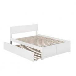Orlando White Full Platform Bed with Flat Panel Foot Board and Twin Size Urban Trundle Bed by AFI