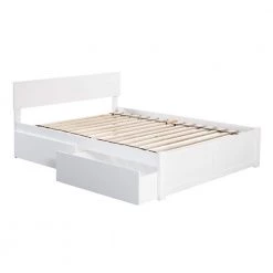 Orlando White Queen Platform Bed with Flat Panel Foot Board and 2 Urban Bed Drawers by AFI