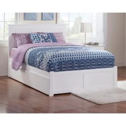 Nantucket Full Platform Bed with Flat Panel Foot Board and Twin Size Urban Trundle Bed in White by AFI