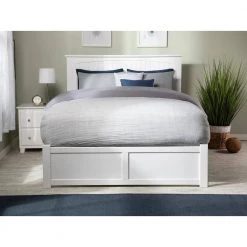 Nantucket Full Platform Bed with Flat Panel Foot Board and 2 Urban Bed Drawers in White by AFI -Outlet AFI Store white afi platform beds ar8232112 1f 1000