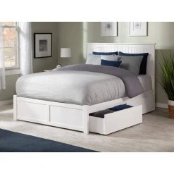 Nantucket Full Platform Bed with Flat Panel Foot Board and 2 Urban Bed Drawers in White by AFI -Outlet AFI Store white afi platform beds ar8232112 31 1000