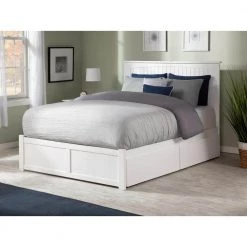 Nantucket Full Platform Bed with Flat Panel Foot Board and 2 Urban Bed Drawers in White by AFI