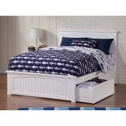 Nantucket White Full Platform Bed with Matching Foot Board and 2 Urban Bed Drawers by AFI