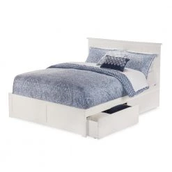 Nantucket Queen Platform Bed with Flat Panel Foot Board and 2 Urban Bed Drawers in White by AFI -Outlet AFI Store white afi platform beds ar8242112 40 1000
