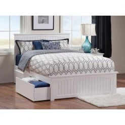 Nantucket White Queen Platform Bed with Matching Foot Board and 2 Urban Bed Drawers by AFI -Outlet AFI Store white afi platform beds ar8246112 31 1000