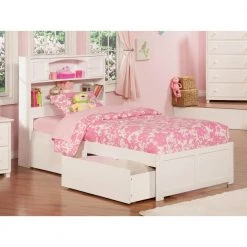 Newport White Twin XL Platform Bed with Flat Panel Foot Board and 2-Urban Bed Drawers by AFI