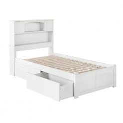 Newport White Twin Platform Bed with Flat Panel Foot Board and 2-Urban Bed Drawers by AFI -Outlet AFI Store white afi platform beds ar8522112 40 1000