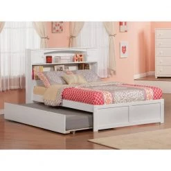 Newport White Full Platform Bed with Flat Panel Foot Board and Twin Size Urban Trundle Bed by AFI -Outlet AFI Store white afi platform beds ar8532012 31 1000